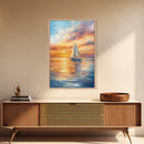 Oil Painting Print of a Sailboat At Sunset, Framed Canvas Print, Nautical Decor, Nautical Nursery, Nautical Wall Art, Beach House or Lakehouse Art