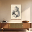 Drawing of Christmas Gifts Canvas Print - Framed Canvas - Minimalist Christmas Art - Boho Christmas Art - Rustic Christmas Art