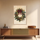 Vintage Christmas Wreath Canvas Print - Framed Canvas - Minimalist Christmas Art - Boho Christmas Art - Rustic Christmas Art