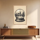Retro Christmas Snowglobe Canvas Print - Framed Canvas - Minimalist Christmas Art - Boho Christmas Art - Rustic Christmas Art