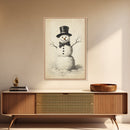 Retro Snowman Canvas Print - Framed Canvas - Minimalist Christmas Art - Boho Christmas Art - Rustic Christmas Art