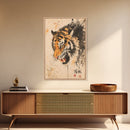 Japanese Style Tiger Painting Print, Tiger Roar, Wabi Sabi Style Art, Animal Prints, Tiger Painting, Tiger Oil Painting Canvas Print
