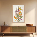Retro Still Life Of Wild Flowers, Framed Canvas Print, Windflower Painting, Floral Print, Botanical Wall Art, Garden Decor, Wabi Sabi Wall Art