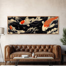 Wabi Sabi Boho Painting Print of Ko Fish, Japanese Style Decor, Panoramic Horizontal Wall Art, Extra Wide 70 Inch Wall Art, 72 Inch Wide Art