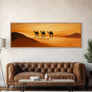 Camels in the desert Framed Canvas Print, Desert Painting, Desert Wall Art, Southwestern Decor, Minimalist Decor, Orange Hues Art