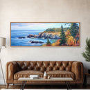 Acadia National Park, Framed Canvas Print, Acadia Watercolor Painting, Extra Wide Panoramic Wall Art, Horizontal Mountain Landscape Painting