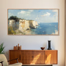 White Cliffs of Dover Framed Canvas Print, England Landscape Painting, Whimsical Wall Art, Light and Airy Eclectic Home Decor, Room Brightening