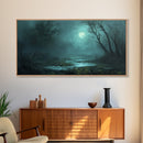 Dark and Moody Wall Art Framed Canvas Print, Oil Painting of a Swamp, Moody Landscape Wall Art