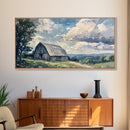 Rustic Old Barn Painting Framed Canvas Print Panoramic Rural Landscape Primitive Art Farmhouse Home Decor Barn Wall Art Ready To Hang