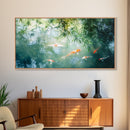 Koi Fish Swimming In a River Framed Canvas Print - Minimalist Art Wabi Sabi Style Home Decor
