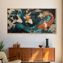 Large Oil Painting of Koi Fish Canvas Print, Vibrant Koi Fish Wabi Sabi Japanese Style Artwork, Minimalist Home Decor Living Room Wall Art