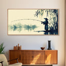 Watercolor Painting Print of a Fisherman - Elegant Japanese Style Artwork - Framed Canvas Print Ready to Hang - Coastal Wall Art - Fishing Gift