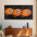 Retro 19th Century Folk Art Canvas Print, Funny Gold Fish Painting, Folk Art Painting, Whimsical Wall Art, Gold Fish Wall Art