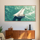 Bird's Eye View of a Sailboat Nautical Painting Print, Framed Canvas Art, Statement Piece, Nautical Centerpiece Wall Art