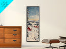 Snowy village painting peaceful Christmas scene framed canvas print, winter wonderland town, cozy holiday decor wall art gift idea
