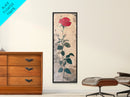 Red Rose Art Print Canvas Print, Japanese Inspired Rose Painting, Long Narrow Wall Art, Tall Skinny Art, Framed Canvas Print, Boho Wall Art