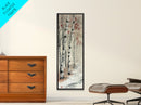Winter Birch Forest Canvas Print – Wabi Sabi Art, Skinny Wall Art, Moody Winter Scene, Birch Tree Painting, Minimalist Art, Bedroom Wall Decor
