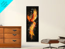Fiery Phoenix Illustration on Black Canvas, Framed Art Option, Mystical Wall Art for Living Room, Tall Narrow Wall Decor, Mythological Art