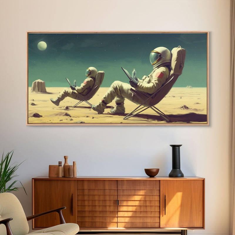 Alien Astronauts On Vacation, Canvas Wall Art, Space Art, Ready To Hang Canvas Print, Gift For Him, Gamer Room Art, Large Wall Decor