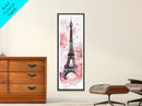 Eiffel Tower Wall Art Framed Canvas Print, Cherry Blossom Painting Vertical Paris Decor, Pink Dorm Art, French Travel-Inspired Gift