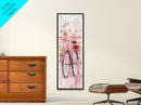 Bicycle Art Canvas Print Retro Pink Wall Art Long Narrow Vintage Style Above Couch Gift Idea Light Pink Minimalist Wabi Sabi Art
