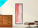 Curtain Reflection Canvas Print, soft floral vintage curtain painting with romantic pink tones, elegant tall skinny wall art for bedroom.