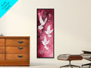 White Doves Canvas Print - Angel Art Prints on Burgundy Background, Symbolic Bird Art, Light Pink Abstract Vertical Wall Decor