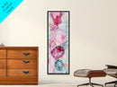 Gemstone Watercolor Painting Framed Canvas Print, Whimsical Pink Abstract Wall Art, Geometric Skinny Vertical Bedroom Art