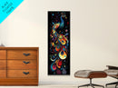 Dynamic Peacock Framed Canvas Print with Swirling Colors, Vibrant Bird Art Perfect Vertical Wall Art and Boho Home Decor Accent
