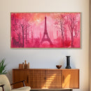 Eiffel Tower Painting Framed Canvas Print, Paris Pink Wall Art Romantic Decor, Horizontal Wall Art Living Room Rustic Gift Idea