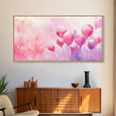 Pink Balloons Painting Framed Canvas Print, Whimsical Art Light Pink Wall Decor, Extra Wide Horizontal Wall Art Rustic Art Gift