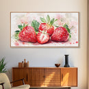 Strawberry Still Life Canvas Print - Bright Red Fruit Rustic Kitchen Art Food Review Artwork Light Pink Wall Art Rustic Decor