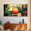 Tropical Sunset Cocktail Canvas Print, Vibrant Kitchen Wall Art, Foodie Home Decor, Botanical Drink Painting, Dining Room Cocktail Art