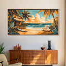 Sunset Surf Shack Canvas Print Nautical Wall Art Coastal Painting Rustic Decor Tropical Landscape Art Extra Wide Art Bedroom Art
