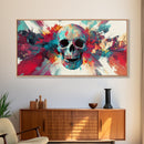 Abstract Skull Art Framed Canvas Print, Moody Colorful Halloween Wall Decor, Unique Living Room Art, Vibrant Therapy Art Gift Idea