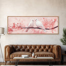 White Dove Painting on Cherry Branch, Canvas Print, Cherry Blossom Art, Bedroom Aesthetic, Whimsical Decor, Spring Wall Art Style