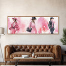 Fashion Illustration Wall Art, Framed Canvas Print, Light Pink and Black Modern Style, Above Sofa Artwork, Whimsical Statement Piece