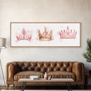 Framed Canvas Print of Elegant Crowns in Pink and Gold Perfect Gift Idea or Dorm Room Light Pink Wall Art with Royal Aesthetic