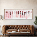 Framed Canvas Print of Makeup Brushes and Combs in Pink Ideal Gift Idea with Whimsical Art for Vanity or Beauty Room Wall Decor
