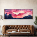 Forest Sunset Framed Canvas Print, Moody Evening Sky Painting, Smoky Mountain Landscape Art, Living Room or Bedroom Wall Decor