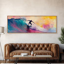 Framed Canvas Print of Vibrant Surf Wall Art with Pink Orange Waves, Coastal Decor, Nautical Painting, Gift Idea, Above Sofa Art