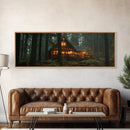 Warm Forest Cabin Framed Canvas Print, Rustic Decor Wall Art, Cozy Woodland Scene Painting, Moody Autumn Landscape, Living Room Art Piece