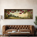 Framed Canvas Print Cherries Wall Art Panoramic Rustic Decor Living Room Horizontal Landscape Art Farmhouse Gift Idea Painting