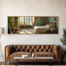 Minimalist Bedroom Serenity Framed Canvas Print, Wabi Sabi Botanical Art, Rustic Farmhouse Bedroom Decor, Light Filled Sage Green Artwork