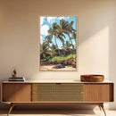 Tropical Beach House Canvas Print – Hawaii Art Coastal Landscape, Rustic Nautical Decor, Seaside Living Room Framed Wall Art