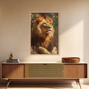 Regal Lion Oil Painting Framed Canvas Print – Rustic Decor Wall Art, African Lion Wildlife, Above Couch Art, Bold Statement Piece