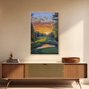 Scenic Golf Sunset Framed Canvas Print, Landscape Painting, Bedroom Wall Art, Rustic Decor, Horizontal Living Room Art