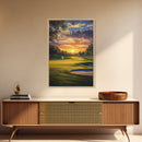 Golf Sunset Canvas Print, Scenic Landscape Painting, Farmhouse Living Room Art, Horizontal Rustic Decor, Gift Idea for Him