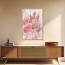 Elegant watercolor crowns and roses painting, framed canvas print, rose painting, goddess art print, chic pink wall art for living room