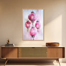 Pink Lanterns Framed Canvas Print, Chinoiserie Wall Art, Cozy Living Room Decor, Boho Aesthetic, Vertical Oriental Light Pink Wall Art